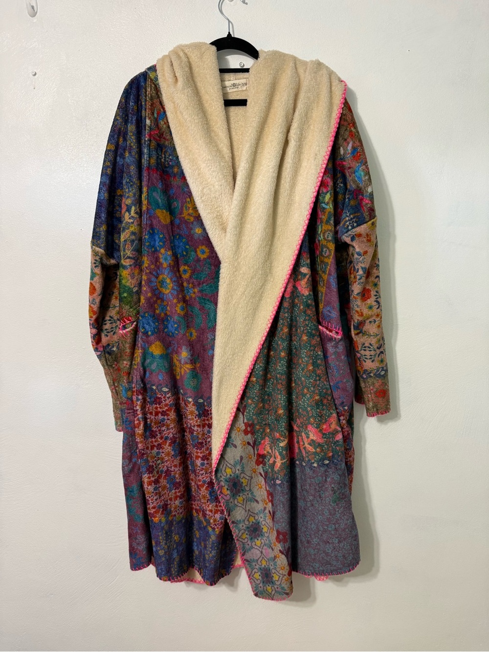 NATURAL LIFE Multicolor Floral Patchwork Hooded Robe with Cream Lining